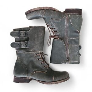 Matisse Lance Leather Lace-Up Moto Boots Women’s 6.5M Gray Distressed Steam Punk